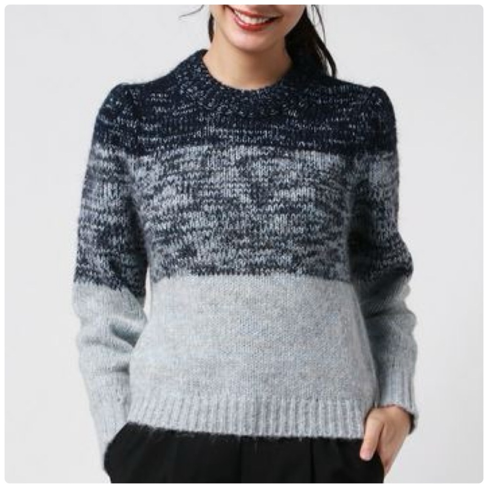 Banana Republic Cropped Ombre Sweater Navy Stripe Wool Blend Medium